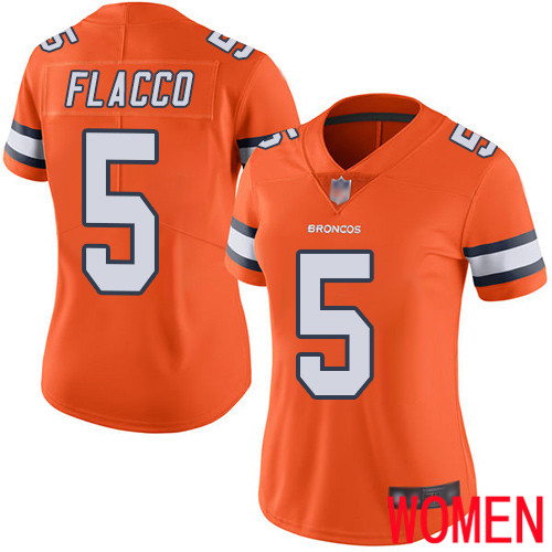 Women Denver Broncos #5 Joe Flacco Limited Orange Rush Vapor Untouchable Football NFL Jersey